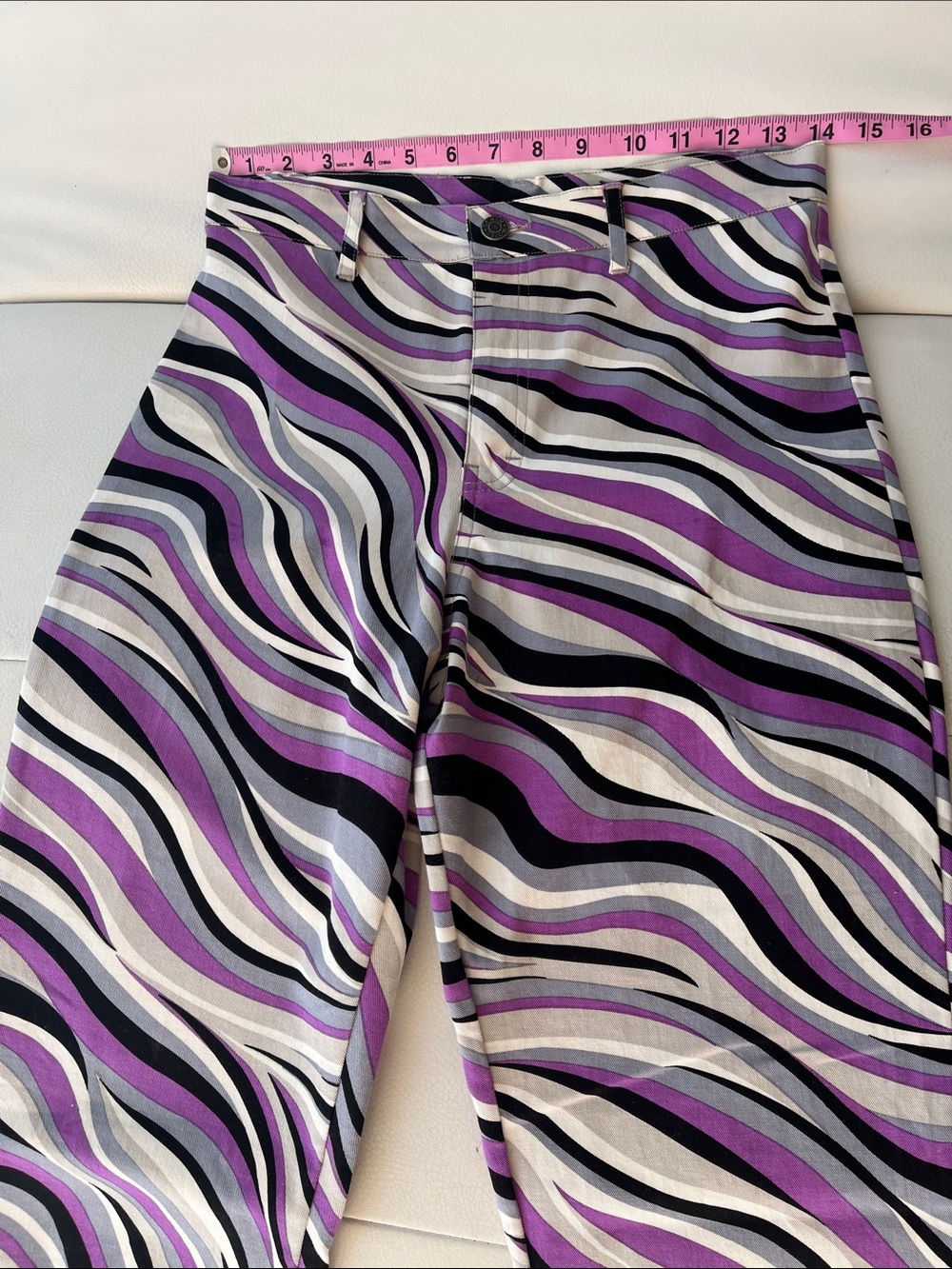 Motel Rocks Purple Wave Drawstring Boot-Cut Pants - Picture 3 of 9
